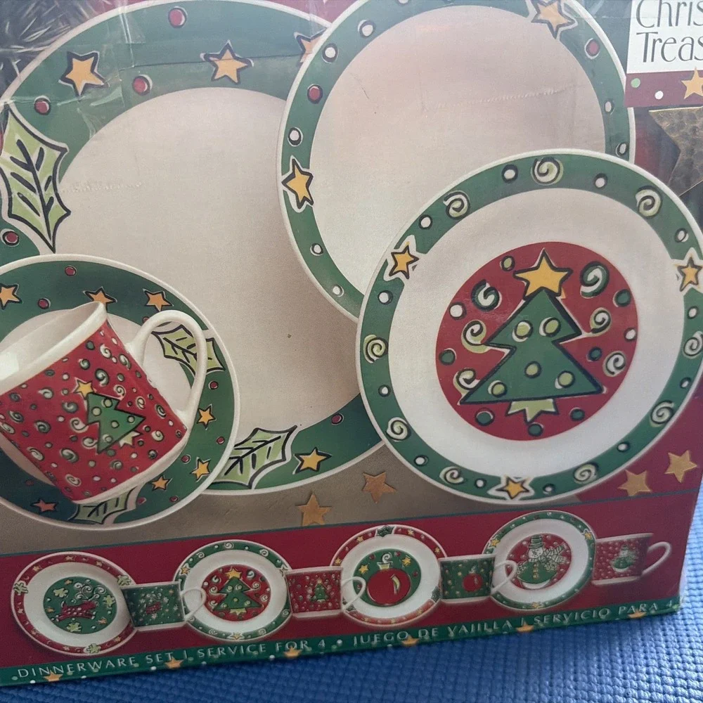 NEW Gibson Christmas Treasures Holiday Dinnerware 20pc Set Serving 4 W/Box Vtg